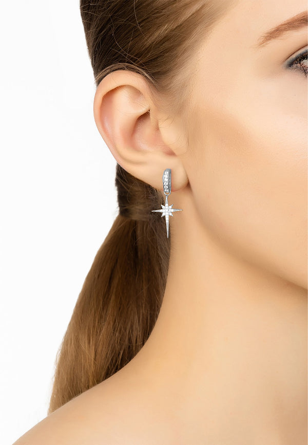 North Star Burst Small Drop Earring Silver