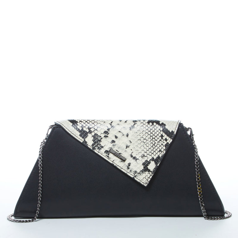 Angelica Leather Clutch Black Snakeskin