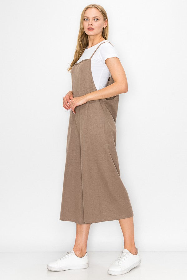 Cropped Bottom Wide Leg Oversized Jumpsuit - Taupe