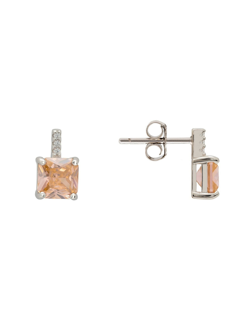 Aria Crystal Stud Earrings Peach Silver
