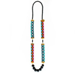 Miami Nights Long Woven Beaded Necklace  - Pink and Turquoise
