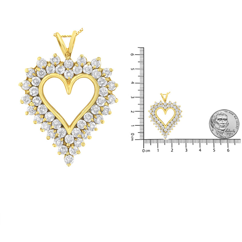 14K Yellow Gold .925 Sterling Silver 4 Cttw Round-Cut Diamond Cluster Heart Pendant Necklace (K-L Color, I1-I2 Clarity)