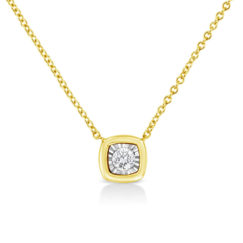 10K Yellow Gold Plated .925 Sterling Silver 1/10 Cttw Miracle Set Round Diamond Square Box Shape 18" Pendant Necklace (K