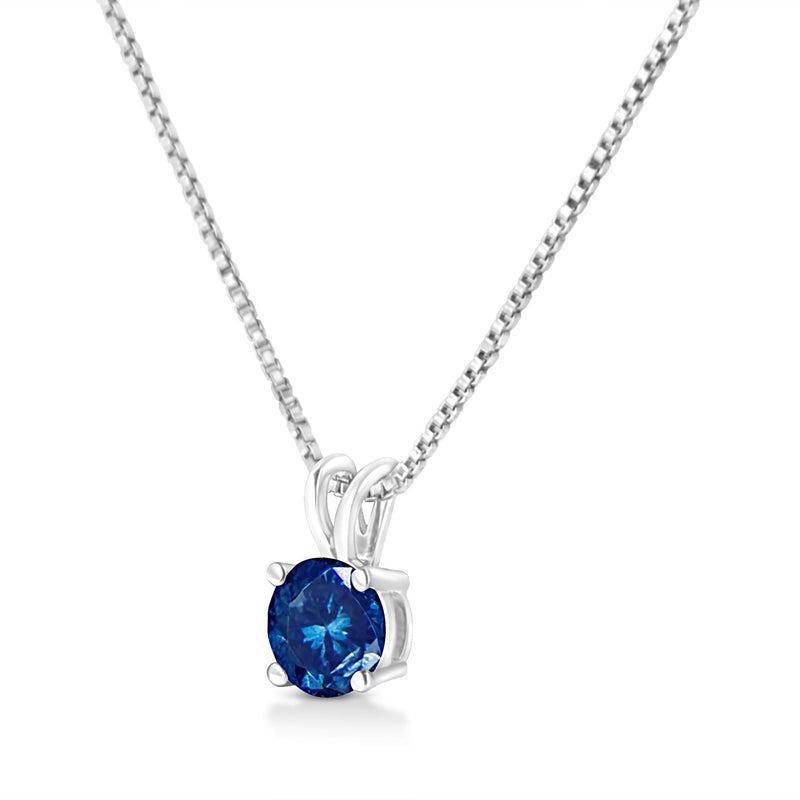 14K White Gold 1/2 Cttw Round Brilliant Cut Lab Grown Blue Diamond 4-Prong Solitaire Pendant Necklace (Blue Color, VVS2-