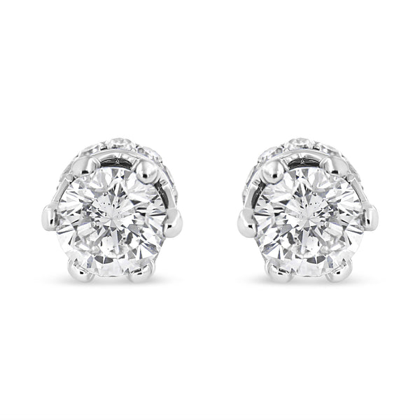 14K White Gold 1.0 Cttw Round Cut Prong-Set Diamond Crown Stud Earring (I-J Color, I1-I2 Clarity)