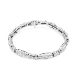 14K White Gold 2.0 Cttw Channel-Set Alternating Baguette and Princess-Cut Diamond Link Bracelet (H-I Color, SI2-I1 Clari