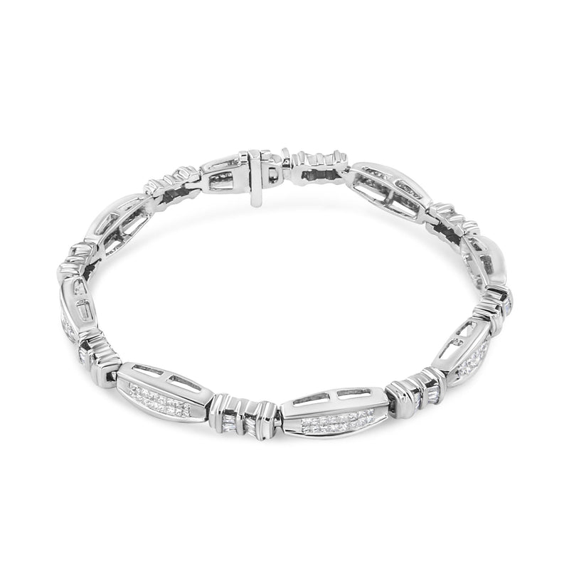 14K White Gold 2.0 Cttw Channel-Set Alternating Baguette and Princess-Cut Diamond Link Bracelet (H-I Color, SI2-I1 Clari