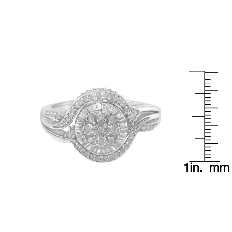 .925 Sterling Silver 1/4 Cttw Diamond Round Cluster Miracle-Plate Halo Split Shank Band Cocktail Engagement Ring (I-J Co