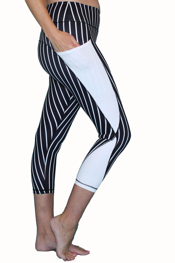 Vertical Stripe - Black and White - Pocket Tights