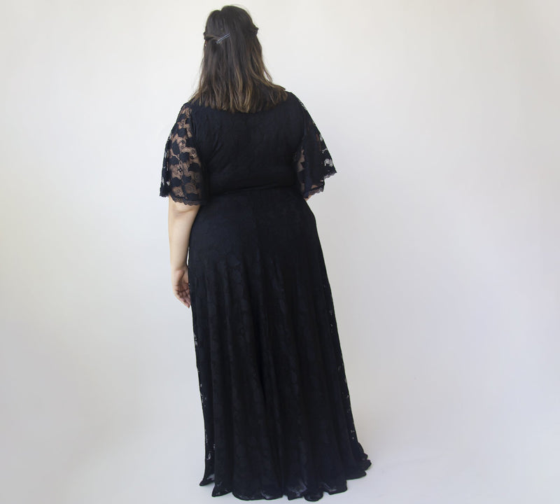 Black Lace Romantic Dress With Butterfly Sleeves  #1343