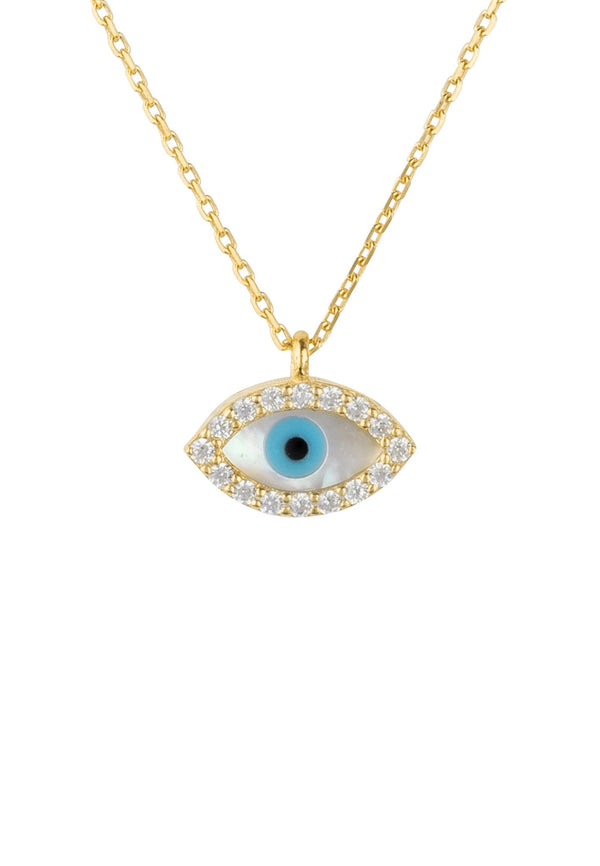 Evil Eye Elliptical Mother of Pearl Necklace Gold