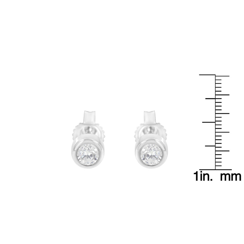 10K White Gold 1/5 Cttw Round Brilliant-Cut Near Colorless Diamond Bezel-Set Stud Earrings (H-I Color, I1-I2 Clarity)