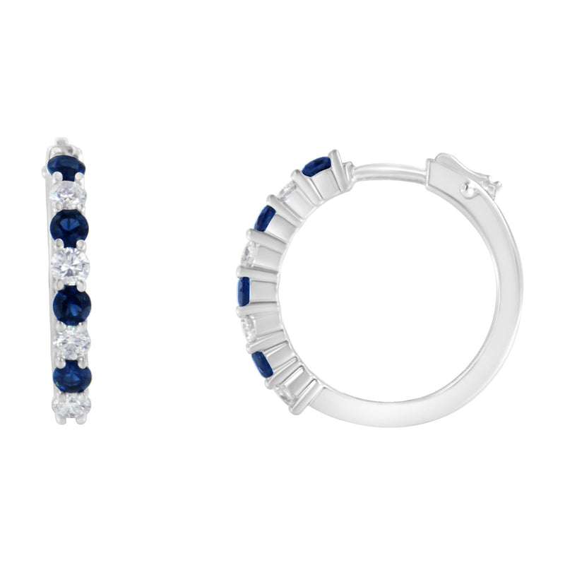 10K White Gold, ½ Cttw Diamond, & ½ Cttw Lab-Grown Blue Sapphire Leverback Hoop Earrings (H-I Color, I1-I2 Clarity)