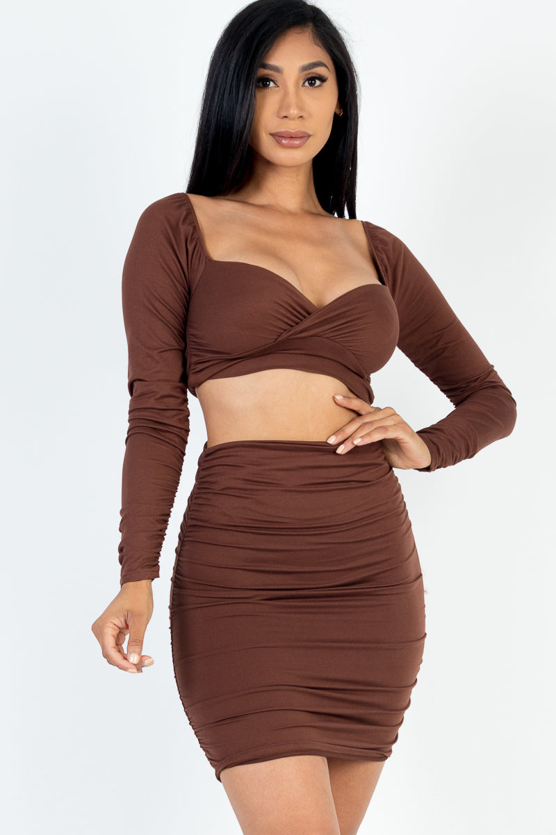 Sweetheart Neck Crop Top & Ruched Skirt Set (CAPELLA)