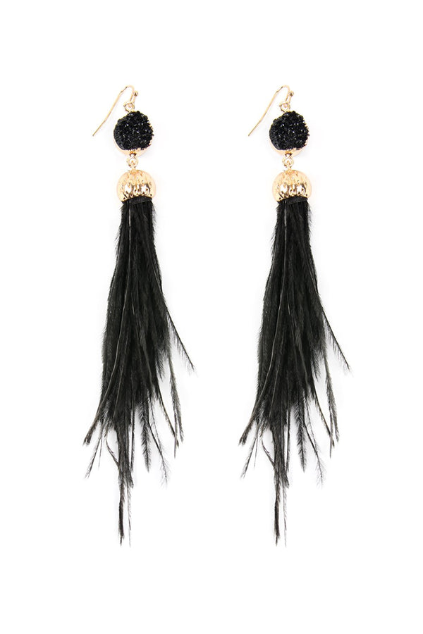 Hde2290 - Druzy Stone Dangling Feather Earrings