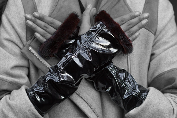 Black Patent Leather Knuckle Duster Gloves