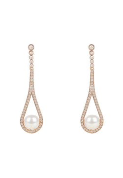 Cradled Pearl Drop Earrings Rosegold