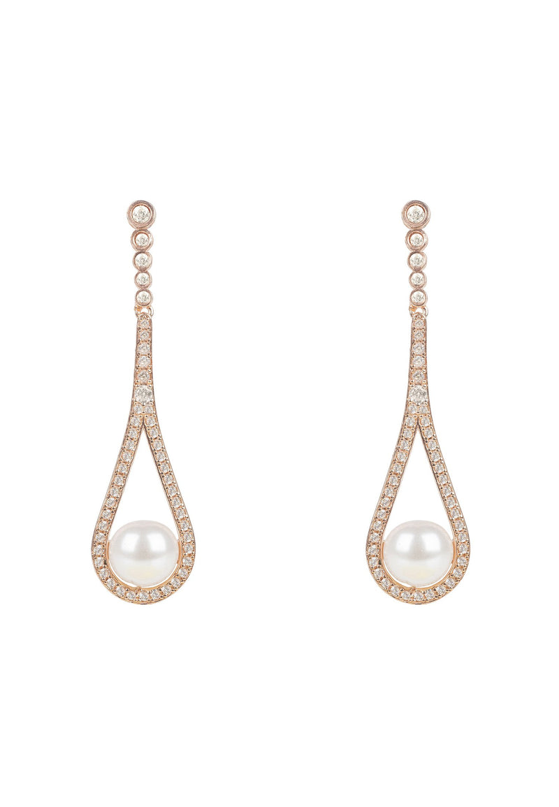 Cradled Pearl Drop Earrings Rosegold