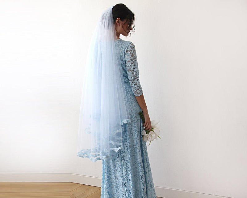 Wedding Veil Short Length - Tulle Veil With Lace Trim 4015