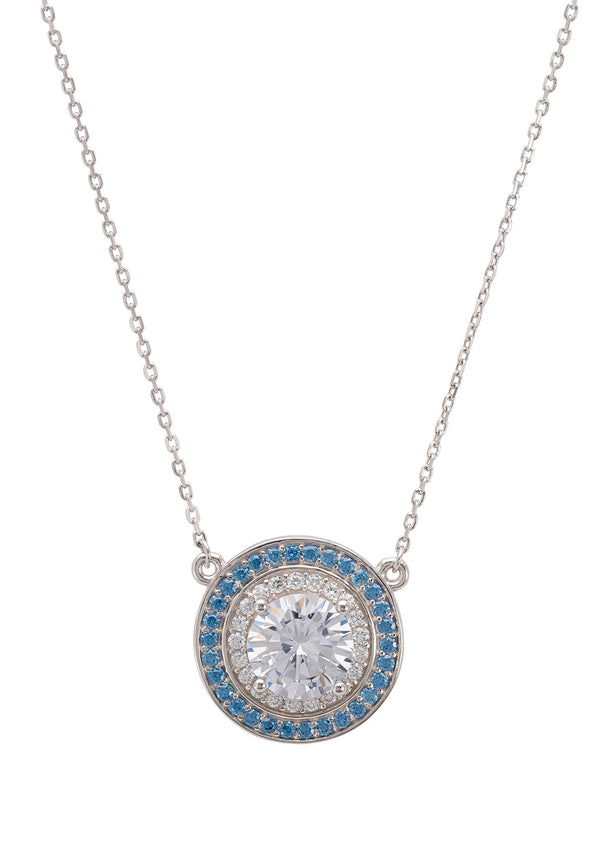 Balmoral Pendant Necklace Topaz Blue Cz Silver