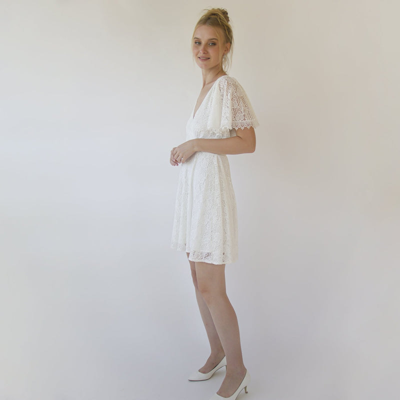 Short Lace Bohemian Wedding Dress ,Mini Wedding Dress #1372