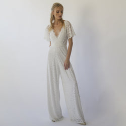 Bohemian Butterfly Sleeves Bridal Lace Jumpsuit #1308