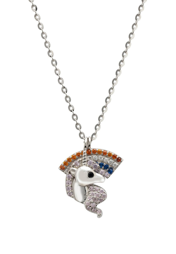 Unicorn and Rainbow Necklace Silver