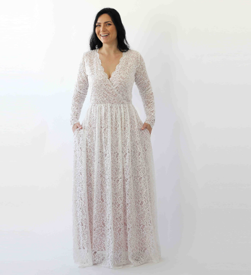 Curvy Ivory Blushed Wedding Dress With Pockets #1268