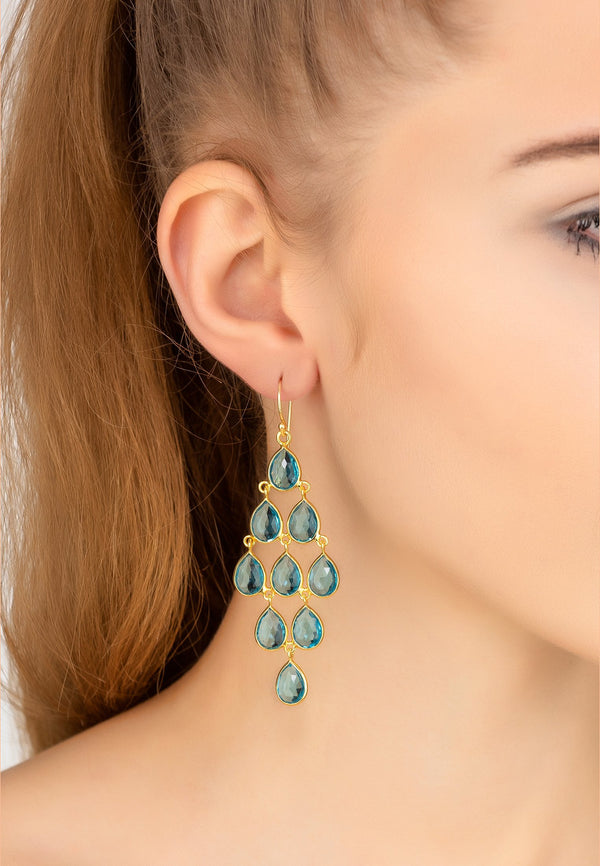 Erviola Gemstone Cascade Earrings Gold Blue Topaz