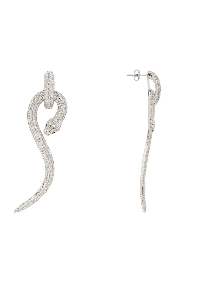 Anaconda Snake Drop Earrings Silver White