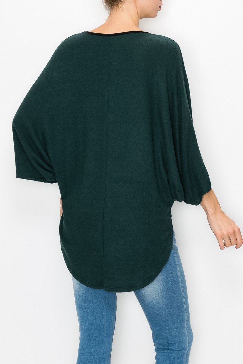High and Low Round Neck Tunic Top - Green
