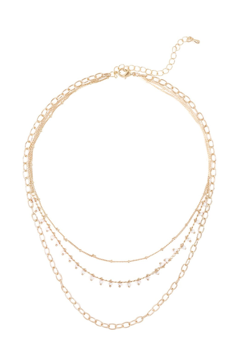 Ena008 - Three Layered Chain Dainty Beads Necklace