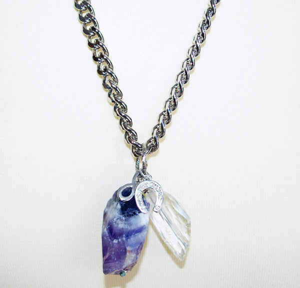 Silver Necklace With Amethyst and Rock Crystal Stones
