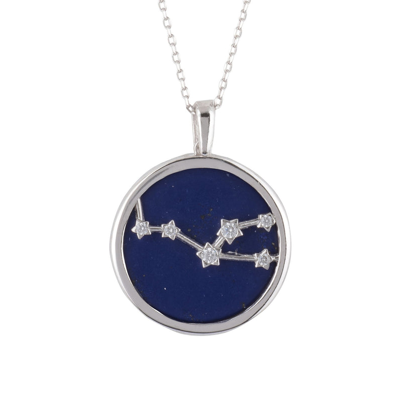 Zodiac Lapis Lazuli Gemstone Star Constellation Pendant Necklace Silver Taurus