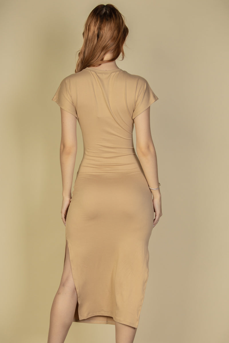 Tie Front Short Sleeve Side Slit Dress (CAPELLA)