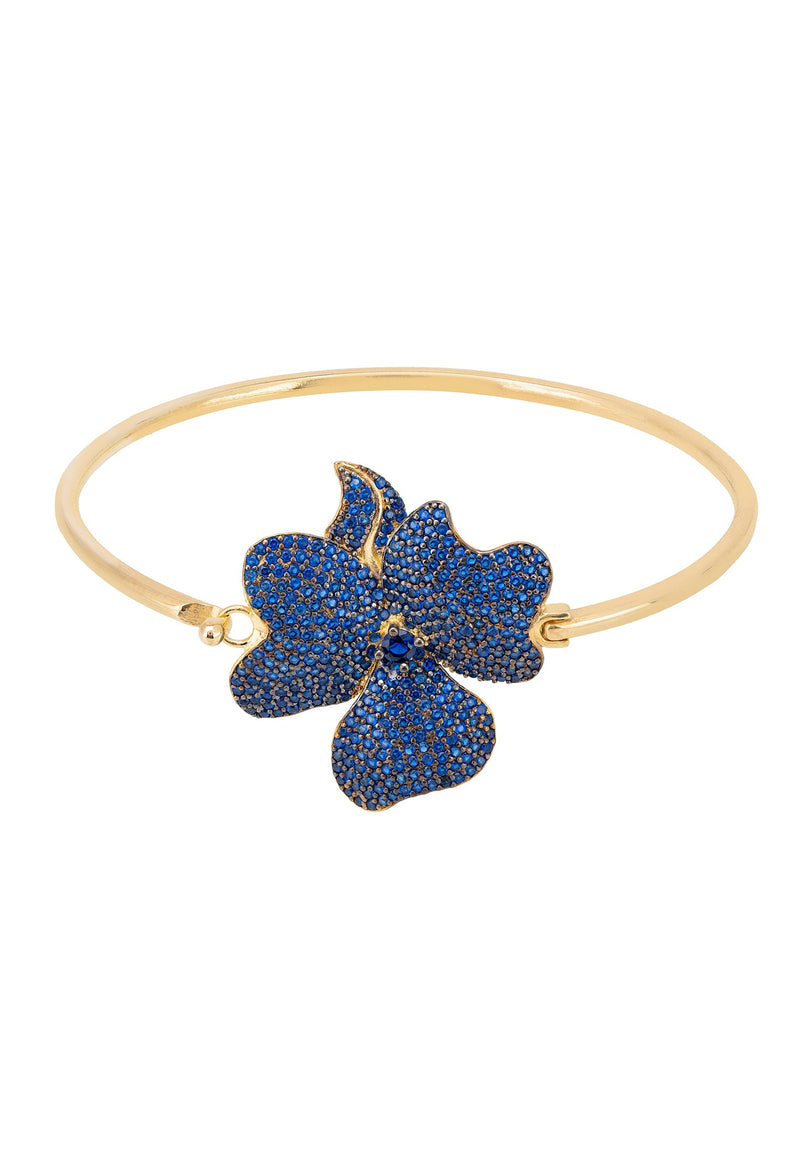Flower Large Statement Cuff Bracelet Gold Sapphire Blue