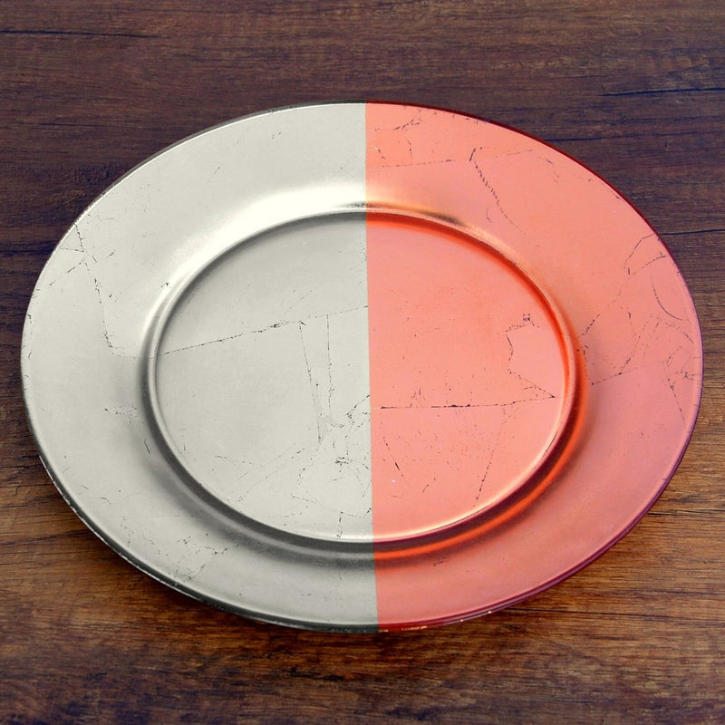 GILT MEZZO Set/4 Silver/Rose Dinner Plates