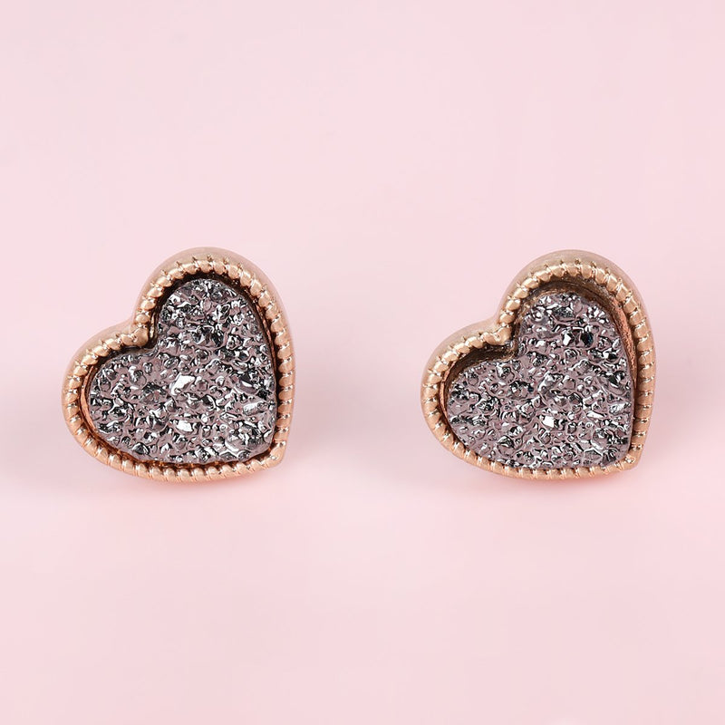 B4e2549 - Heart Shape Faux Druzy Post Earrings