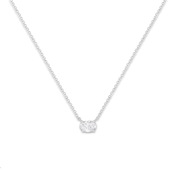 IGI Certified 10K White Gold 1/2 Cttw Lab Grown Oval Shape Solitaire Diamond East West 18" Pendant Necklace (E-F Color,