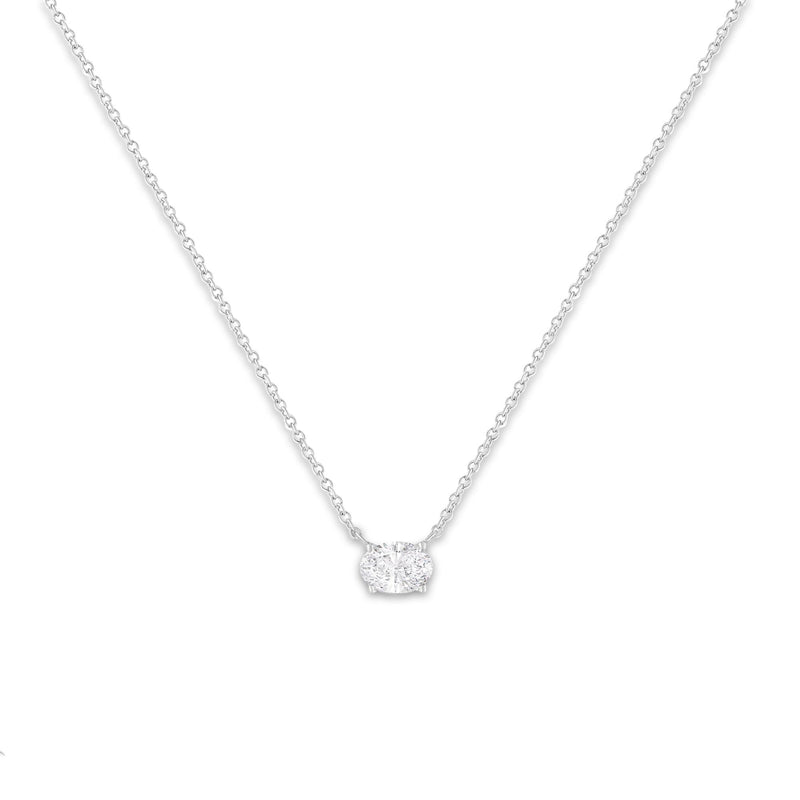 10K White Gold 1/2 Cttw 4 Prong Set Oval Shape Lab Grown Diamond East West Solitaire 18" Pendant Necklace (E-F Color, Vs
