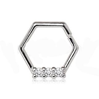 316L Stainless Steel Multi Jeweled Hexagon Captive Bead Ring / Cartilage Earring
