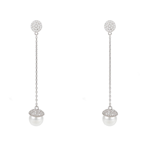 Pearl Long Drop Earrings Silver