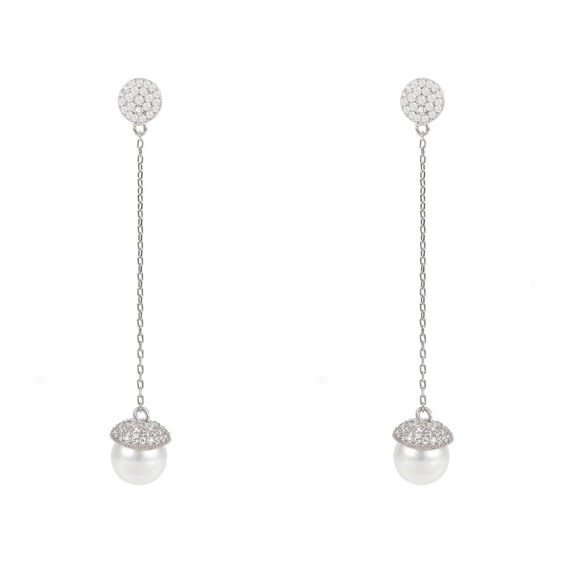 Pearl Long Drop Earrings Silver