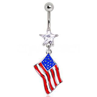 316L Surgical Steel USA Flag Navel Ring