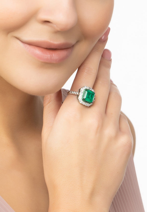 Rosalind Cocktail Ring Silver Colombian Emerald