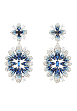 Babylon Ice Blue Gradient Flower Drop Earrings Silver