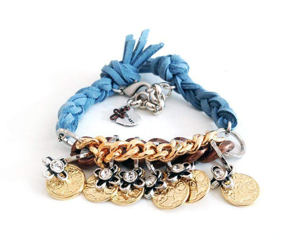 Friendship Wraparound Bracelets With Swarovski Crystals and Burnished Gold Coins Charms. Boho Bracelets, Italian Bracele