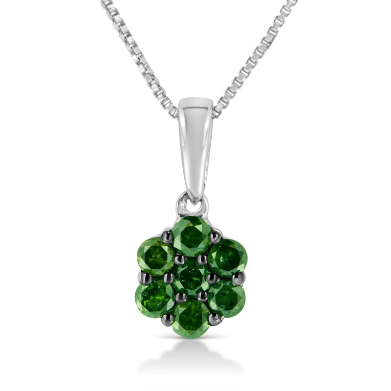 .925 Sterling Silver 1/2 Cttw Prong Set Treated Green Diamond Floral Cluster 18" Pendant Necklace (Green Color, I1-I2 Cl