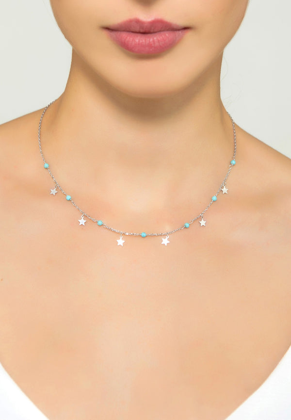 Turquoise Star Choker Necklace  Silver