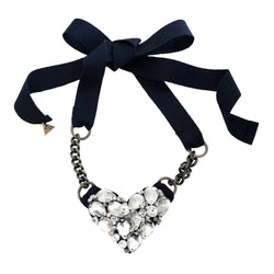 Crystal Heart - Ribbon Necklace Rhinestone Womens Embellished Accessory
